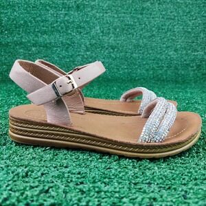 Link Sandals Girls 12 Pink Rhinestone Comfort Ankle Strap Platform Sparkle